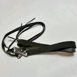 Black Leather Tie-Up Festival Belt Western Made in Canada Dress Waist Fringe Fun